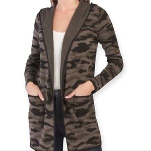 Rachel Zoe Camo Open Front Cardigan Green Women's Size XS Pockets Long Sleeve